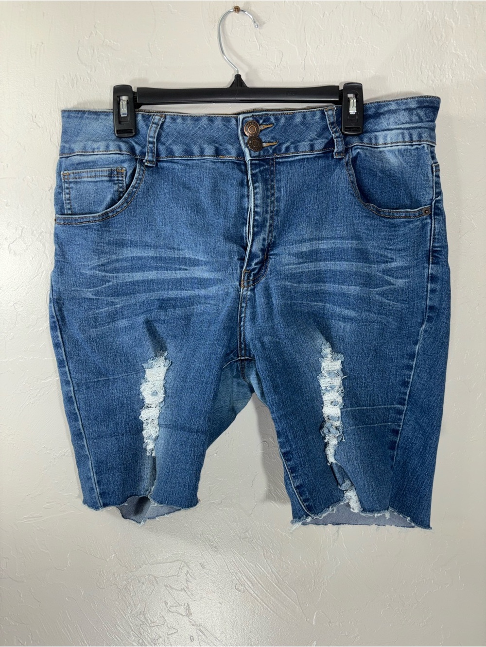 Secrets of Charm Medium Wash Ripped Denim Shorts